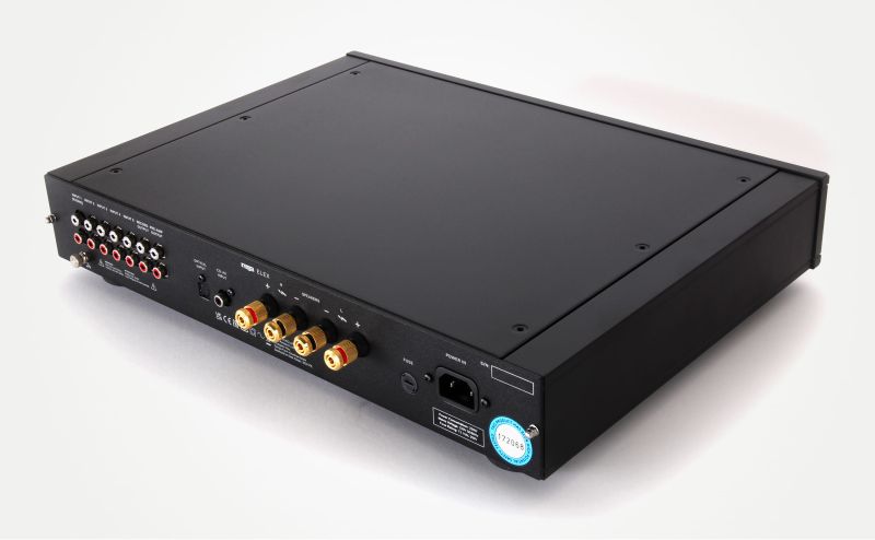 The Elex MK4 from above and behind, showing the flat top plate and the full width of the rear panel with its inputs and mains inlet