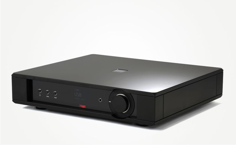The Mercury pre-amplifier from the front left and above, the polished top plate, the colour display and the large volume knob on the fascia