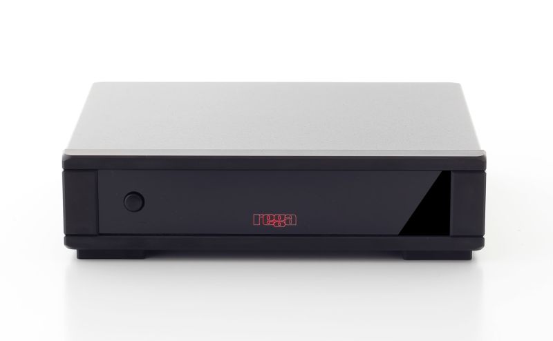 The Fono MC MK4 head on, the silver top plate above the black front panel and the red Rega logo
