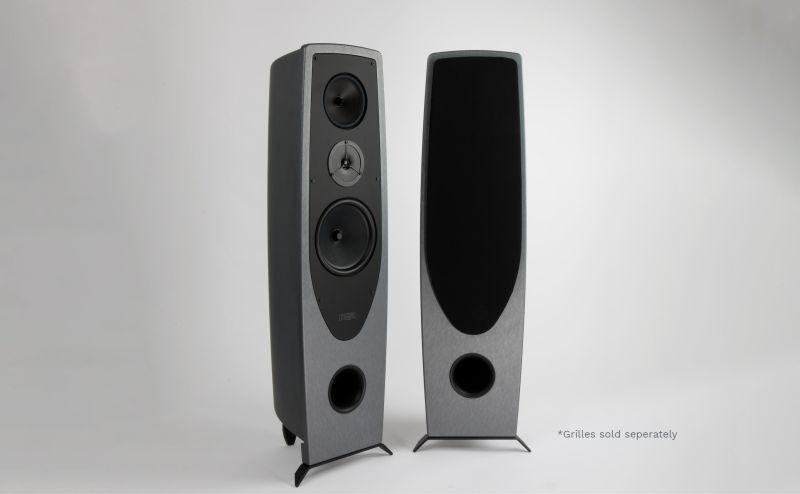 A pair of AYAs side by side, one bare and one wearing the optional cloth grille that covers the whole front panel