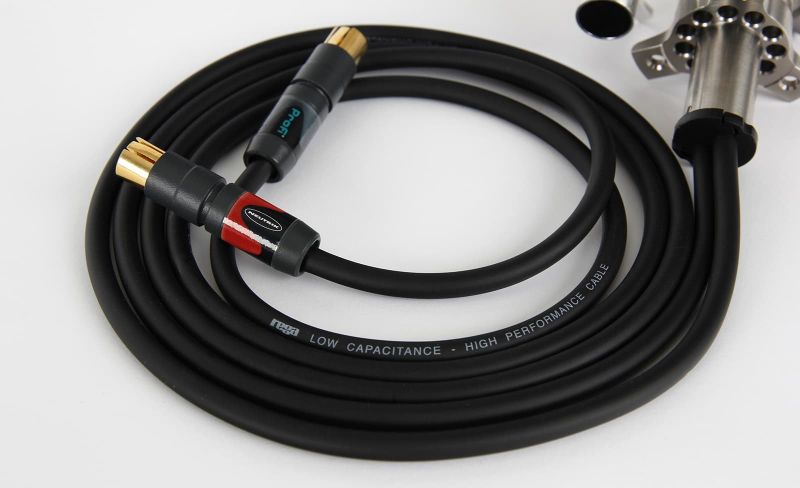The coiled Rega low capacitance phono lead with its Neutrik Profi connectors