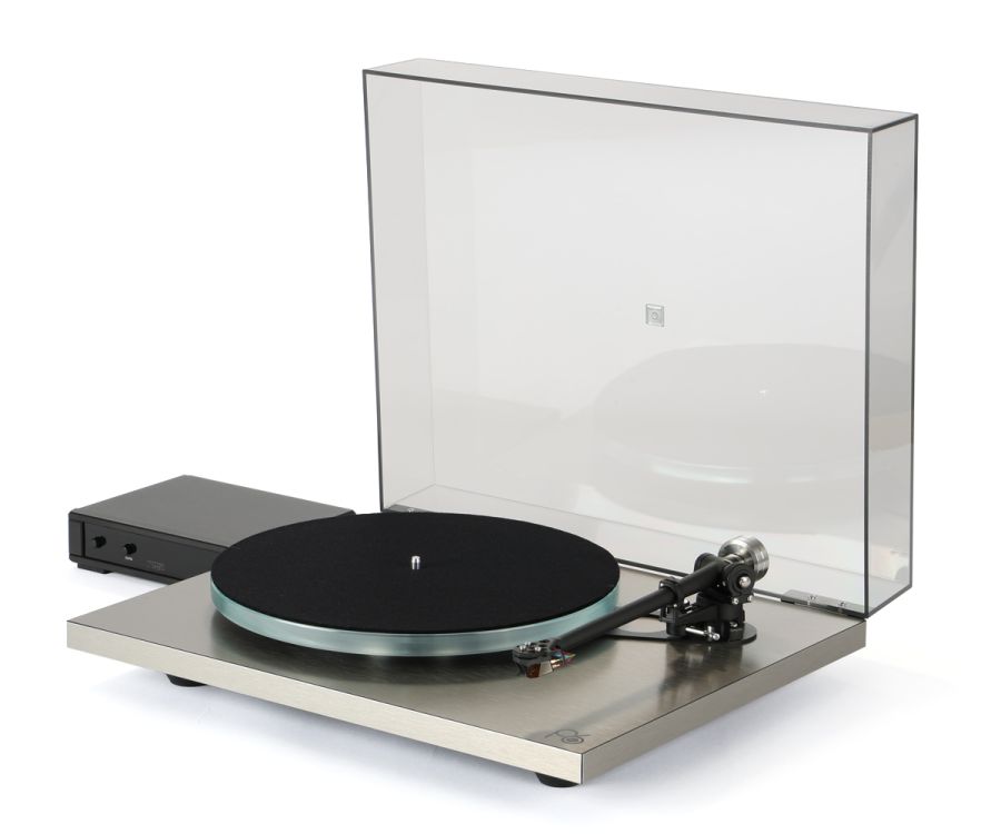 Planar 6 RS Edition in brushed aluminium with the Neo MK2 power supply and the dustcover raised