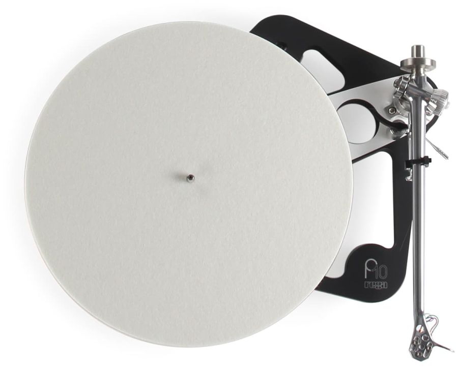 Planar 10 seen from above, the white ceramic platter and the RB3000 tonearm